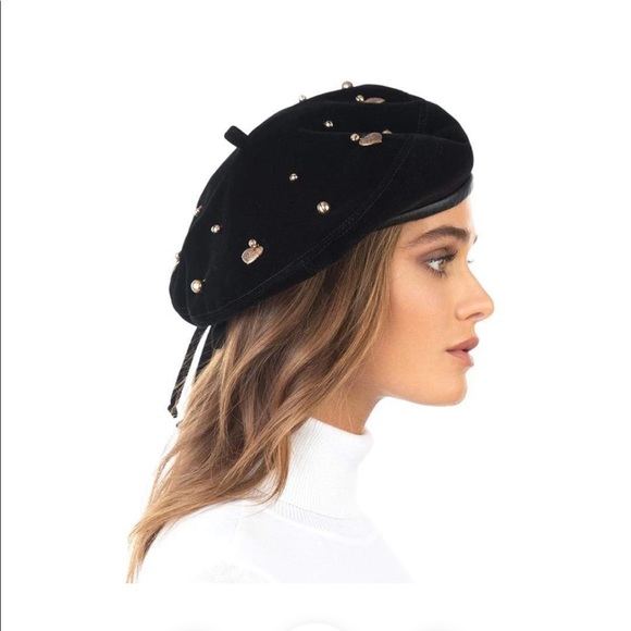 Eric Javits-Cotton Velvet Beret with Brass charms - Picture 2 of 4